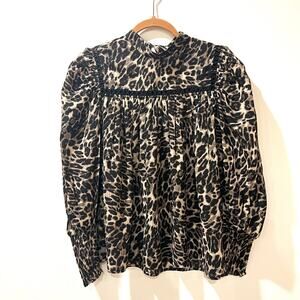 NWT Renata Gasparian Puff Balloon Sleeve Cheetah Animal Print Blouse Medium